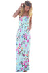 Sexy Blue Boho Floral Strapless Maxi Dress with Pockets